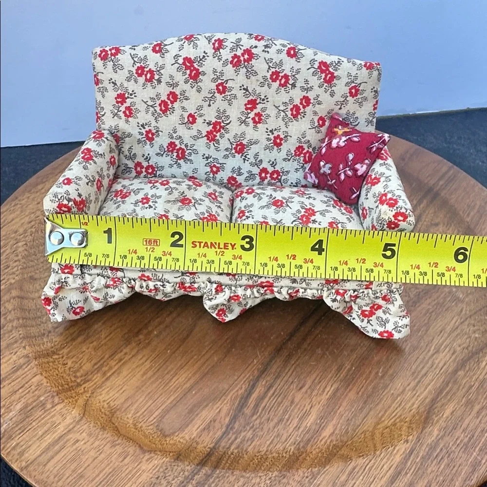 Floral Red & Cream Loveseat Accent Sofa doll house